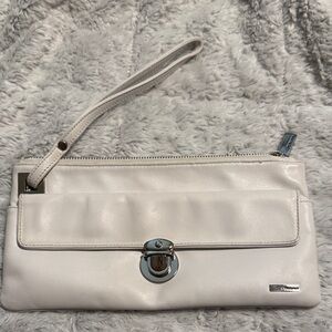 Perlina White Leather Clutch Wristlet